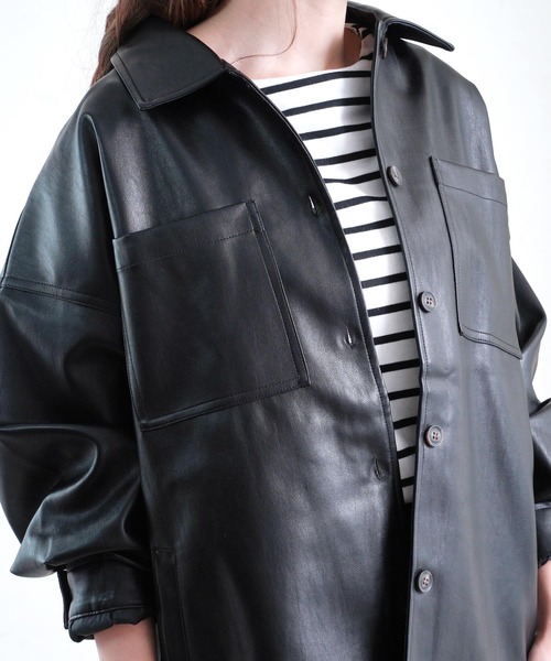 Fizz(フィズ)の「【Fizz/フィズ】 ビッグシルエット フェイクレザーシャツジャケット(その他アウター・レディース・ブラック/ベージュ/グリーン・FREE)」の13枚目の写真