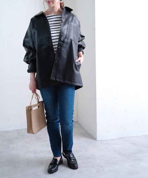 Fizz(フィズ)の「【Fizz/フィズ】 ビッグシルエット フェイクレザーシャツジャケット(その他アウター・レディース・ブラック/ベージュ/グリーン・FREE)」の14枚目の写真