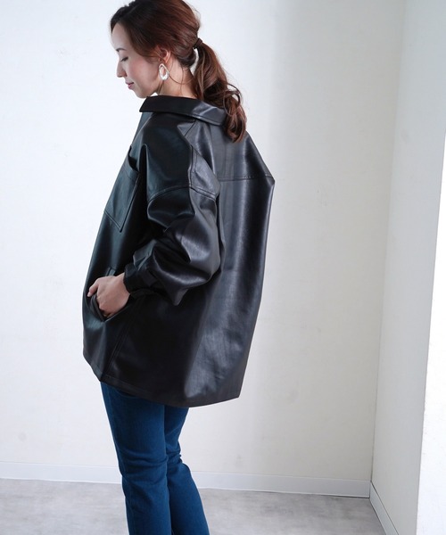Fizz(フィズ)の「【Fizz/フィズ】 ビッグシルエット フェイクレザーシャツジャケット(その他アウター・レディース・ブラック/ベージュ/グリーン・FREE)」の15枚目の写真