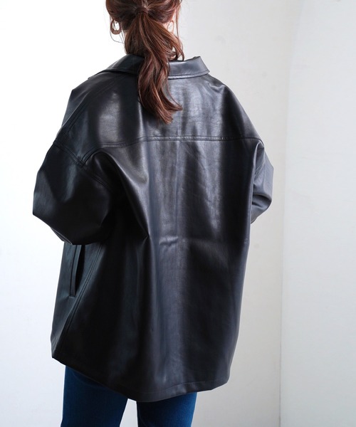 Fizz(フィズ)の「【Fizz/フィズ】 ビッグシルエット フェイクレザーシャツジャケット(その他アウター・レディース・ブラック/ベージュ/グリーン・FREE)」の16枚目の写真