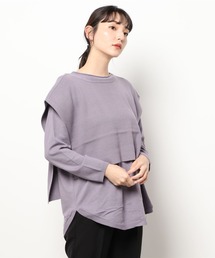 クレージュ　ニット　紫　⭐︎35 箔プリントアラン柄2WAYショートニットプルオーバー＜大きい