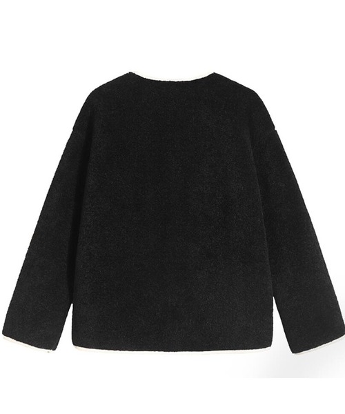 Girly Doll（ガーリードール）の「ノーカラーボアショートコート（ノーカラーコート・レディース・ブラック/キャメル/ホワイト・M/L）」の4枚目の写真