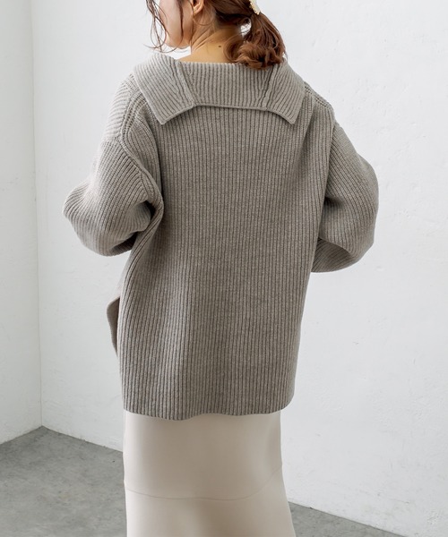 PUAL CE CIN(ピュアルセシン)の「セーラーカラー畦ニットプルオーバー(ニット/セーター・レディース・チャコールグレー/ベージュ/ピンク/キャメル・FREE)」の2枚目の写真