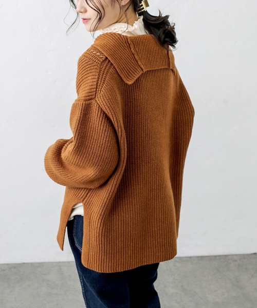 PUAL CE CIN(ピュアルセシン)の「セーラーカラー畦ニットプルオーバー(ニット/セーター・レディース・チャコールグレー/ベージュ/ピンク/キャメル・FREE)」の3枚目の写真