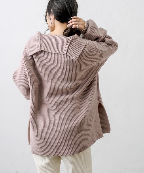 PUAL CE CIN(ピュアルセシン)の「セーラーカラー畦ニットプルオーバー(ニット/セーター・レディース・チャコールグレー/ベージュ/ピンク/キャメル・FREE)」の4枚目の写真