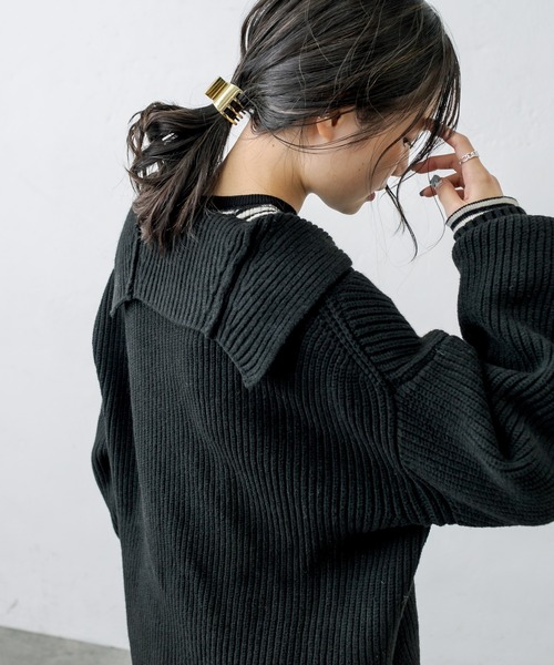 PUAL CE CIN(ピュアルセシン)の「セーラーカラー畦ニットプルオーバー(ニット/セーター・レディース・チャコールグレー/ベージュ/ピンク/キャメル・FREE)」の1枚目の写真