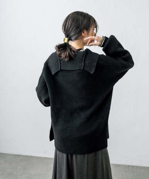 PUAL CE CIN(ピュアルセシン)の「セーラーカラー畦ニットプルオーバー(ニット/セーター・レディース・チャコールグレー/ベージュ/ピンク/キャメル・FREE)」の21枚目の写真