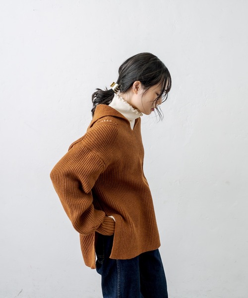 PUAL CE CIN(ピュアルセシン)の「セーラーカラー畦ニットプルオーバー(ニット/セーター・レディース・チャコールグレー/ベージュ/ピンク/キャメル・FREE)」の18枚目の写真