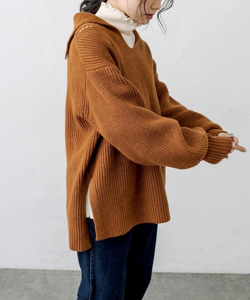 PUAL CE CIN(ピュアルセシン)の「セーラーカラー畦ニットプルオーバー(ニット/セーター・レディース・チャコールグレー/ベージュ/ピンク/キャメル・FREE)」の17枚目の写真