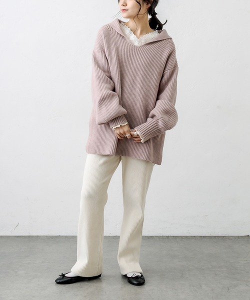 PUAL CE CIN(ピュアルセシン)の「セーラーカラー畦ニットプルオーバー(ニット/セーター・レディース・チャコールグレー/ベージュ/ピンク/キャメル・FREE)」の14枚目の写真