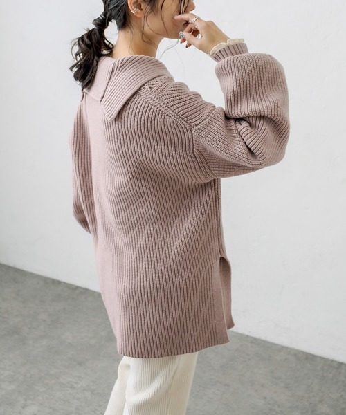 PUAL CE CIN(ピュアルセシン)の「セーラーカラー畦ニットプルオーバー(ニット/セーター・レディース・チャコールグレー/ベージュ/ピンク/キャメル・FREE)」の13枚目の写真