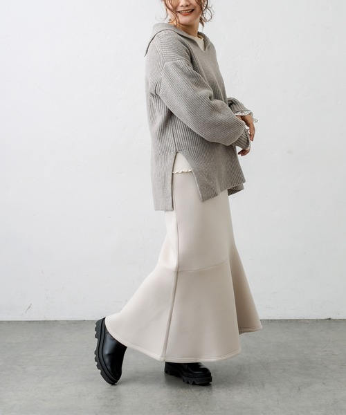 PUAL CE CIN(ピュアルセシン)の「セーラーカラー畦ニットプルオーバー(ニット/セーター・レディース・チャコールグレー/ベージュ/ピンク/キャメル・FREE)」の9枚目の写真