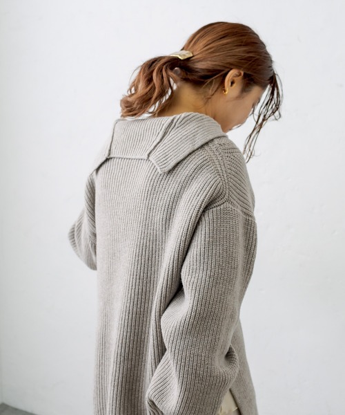 PUAL CE CIN(ピュアルセシン)の「セーラーカラー畦ニットプルオーバー(ニット/セーター・レディース・チャコールグレー/ベージュ/ピンク/キャメル・FREE)」の7枚目の写真