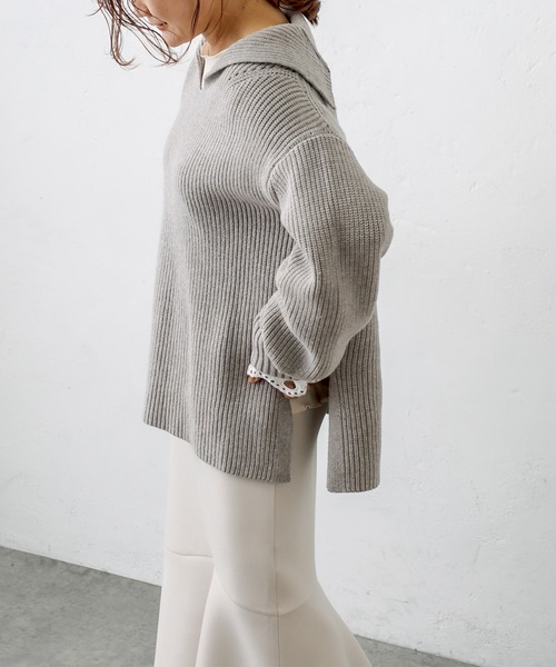 PUAL CE CIN(ピュアルセシン)の「セーラーカラー畦ニットプルオーバー(ニット/セーター・レディース・チャコールグレー/ベージュ/ピンク/キャメル・FREE)」の8枚目の写真