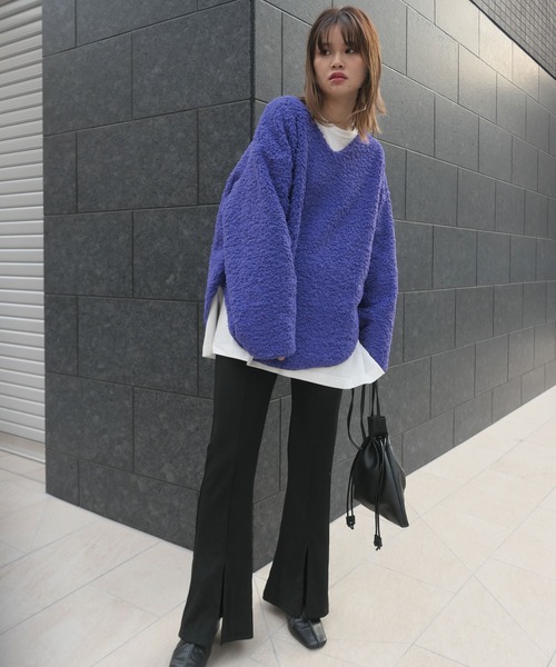 CORNERS（コーナーズ）の「ルーズシルエットもこもこボアトップス（ニット/セーター・レディース・アイボリー/ブラック/ブラウン/グリーン/ブルー/パープル/ベージュ・M）」の7枚目の写真