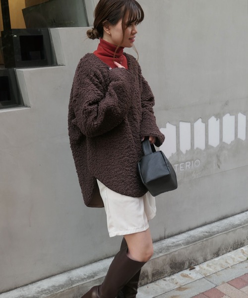 CORNERS（コーナーズ）の「ルーズシルエットもこもこボアトップス（ニット/セーター・レディース・アイボリー/ブラック/ブラウン/グリーン/ブルー/パープル/ベージュ・M）」の4枚目の写真