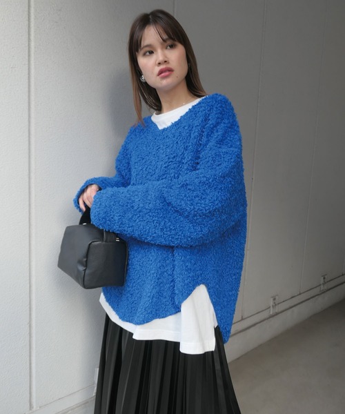 CORNERS（コーナーズ）の「ルーズシルエットもこもこボアトップス（ニット/セーター・レディース・アイボリー/ブラック/ブラウン/グリーン/ブルー/パープル/ベージュ・M）」の6枚目の写真