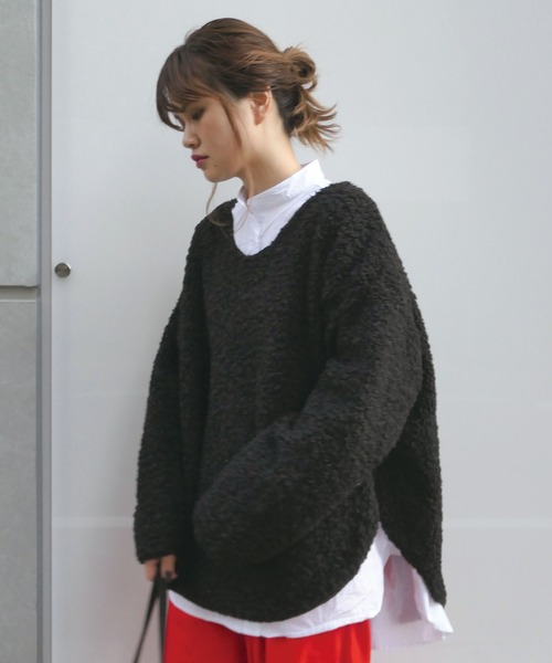 CORNERS（コーナーズ）の「ルーズシルエットもこもこボアトップス（ニット/セーター・レディース・アイボリー/ブラック/ブラウン/グリーン/ブルー/パープル/ベージュ・M）」の8枚目の写真