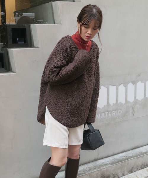 CORNERS（コーナーズ）の「ルーズシルエットもこもこボアトップス（ニット/セーター・レディース・アイボリー/ブラック/ブラウン/グリーン/ブルー/パープル/ベージュ・M）」の12枚目の写真