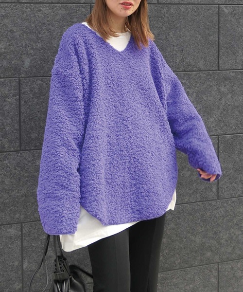 CORNERS（コーナーズ）の「ルーズシルエットもこもこボアトップス（ニット/セーター・レディース・アイボリー/ブラック/ブラウン/グリーン/ブルー/パープル/ベージュ・M）」の15枚目の写真