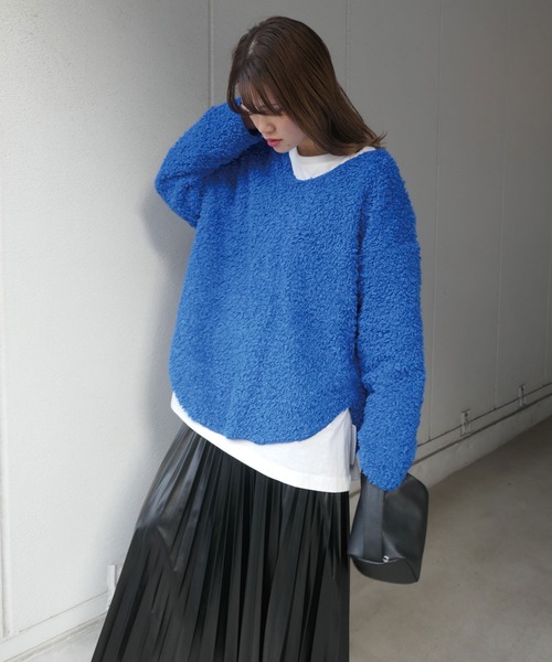 CORNERS（コーナーズ）の「ルーズシルエットもこもこボアトップス（ニット/セーター・レディース・アイボリー/ブラック/ブラウン/グリーン/ブルー/パープル/ベージュ・M）」の21枚目の写真