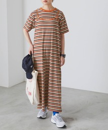 【forksy.】マルチボーダーアンサンブルワンピース/半袖Tシャツ&キャミソールワンピースセット