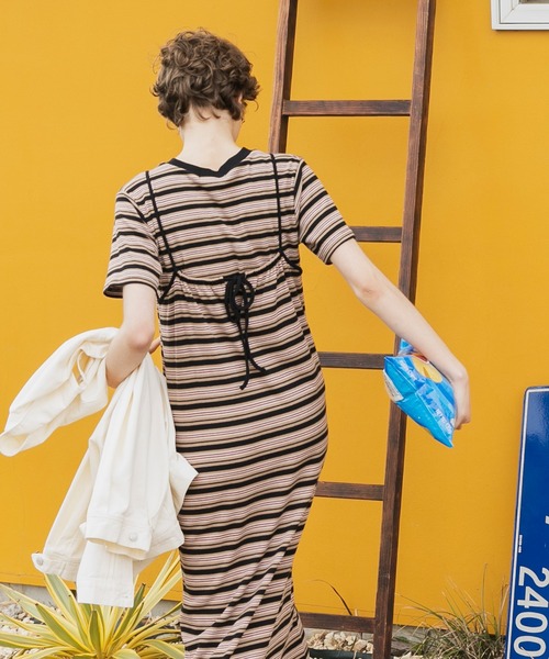 forksy.（フォルクシー）の「【forksy.】マルチボーダーアンサンブルワンピース/半袖Tシャツ＆キャミソールワンピースセット（ワンピース・レディース・ブラック/ブラウン/グリーン/ダークブラウン/ピンク/グレイッシュブルー・FREE）」の17枚目の写真