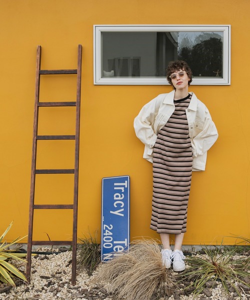 forksy.（フォルクシー）の「【forksy.】マルチボーダーアンサンブルワンピース/半袖Tシャツ＆キャミソールワンピースセット（ワンピース・レディース・ブラック/ブラウン/グリーン/ダークブラウン/ピンク/グレイッシュブルー・FREE）」の18枚目の写真