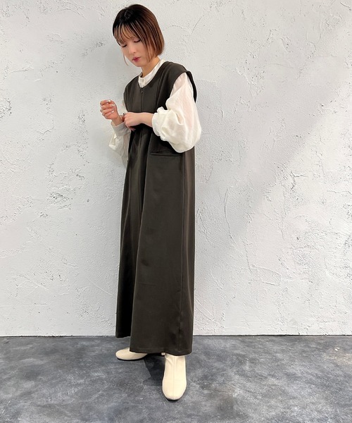 apres jour mignon（アプレジュールミニョン）の「ジップ付きワンピース【ZOZOTOWN限定アイテム】（ワンピース・レディース・ブラック/ダークブラウン/カーキ・X-LARGE/フリー）」の3枚目の写真