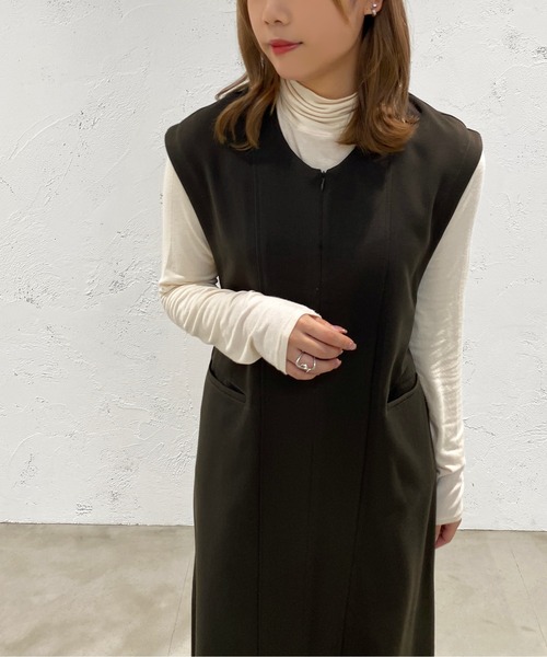 apres jour mignon（アプレジュールミニョン）の「ジップ付きワンピース【ZOZOTOWN限定アイテム】（ワンピース・レディース・ブラック/ダークブラウン/カーキ・X-LARGE/フリー）」の14枚目の写真