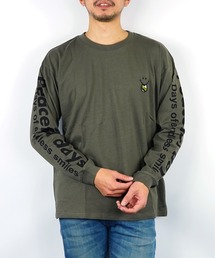 【GROOVY STORE】ワイド ロンT ワンポイント 刺繍 スマイル 袖 ロゴ 長袖T