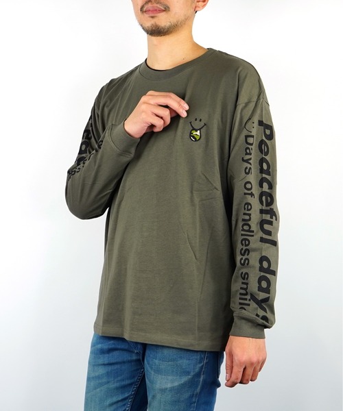 Burner(バーナー)の「【GROOVY STORE】ワイド ロンT ワンポイント 刺繍 スマイル 袖 ロゴ 長袖T(Tシャツ/カットソー・メンズ・ネイビー/ブラック/カーキ/ホワイト・LL/M/L)」の16枚目の写真
