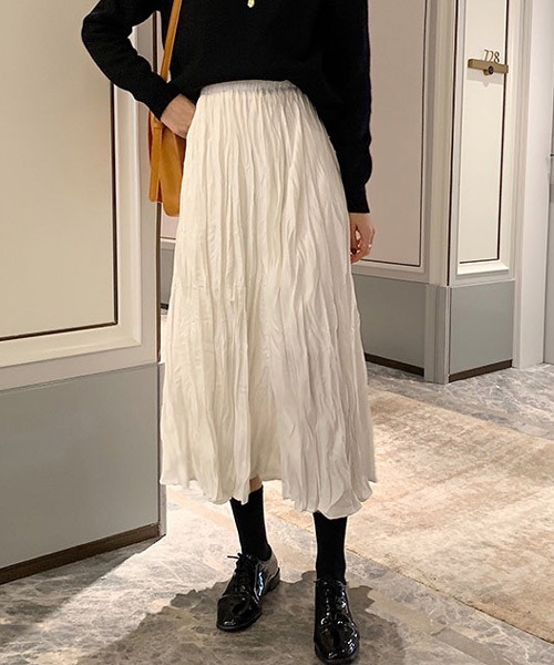 urge：（アージコロン ）の「【URGE：】しわ プリーツ加工　フレア　スカート（スカート・レディース・ブラック/ホワイト/ベージュ・MEDIUM/LARGE/SMALL）」の7枚目の写真