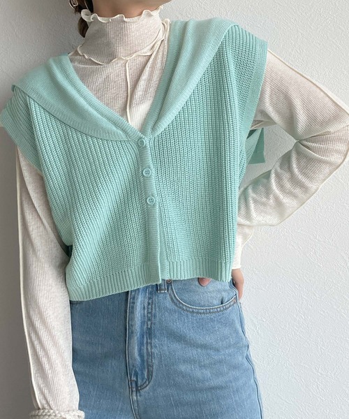 w closet(ダブルクローゼット)の「セーラー衿ベスト(ニット/セーター・レディース・ベージュ/ピンク/ブルー・FREE)」の3枚目の写真