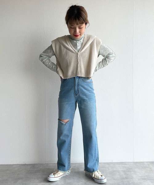 w closet(ダブルクローゼット)の「セーラー衿ベスト(ニット/セーター・レディース・ベージュ/ピンク/ブルー・FREE)」の4枚目の写真