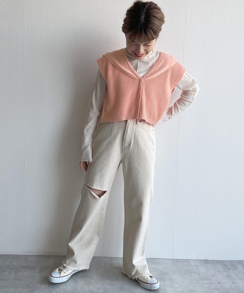 w closet(ダブルクローゼット)の「セーラー衿ベスト(ニット/セーター・レディース・ベージュ/ピンク/ブルー・FREE)」の14枚目の写真