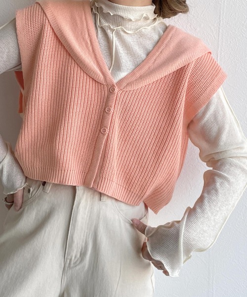 w closet(ダブルクローゼット)の「セーラー衿ベスト(ニット/セーター・レディース・ベージュ/ピンク/ブルー・FREE)」の15枚目の写真