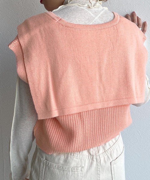 w closet(ダブルクローゼット)の「セーラー衿ベスト(ニット/セーター・レディース・ベージュ/ピンク/ブルー・FREE)」の16枚目の写真