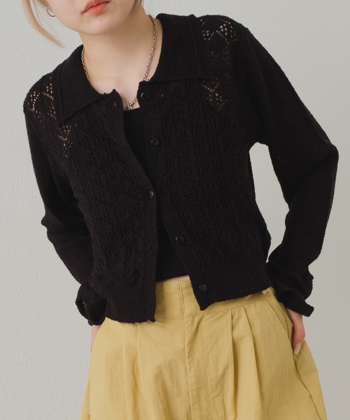 Kastane(カスタネ)の「【カタログ掲載アイテム】透かし編み衿付きカーディガン(カーディガン/ボレロ・レディース・アイボリー/ブラック・FREE)」の1枚目の写真