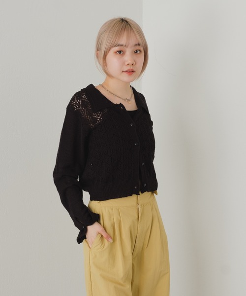 Kastane(カスタネ)の「【カタログ掲載アイテム】透かし編み衿付きカーディガン(カーディガン/ボレロ・レディース・アイボリー/ブラック・FREE)」の19枚目の写真