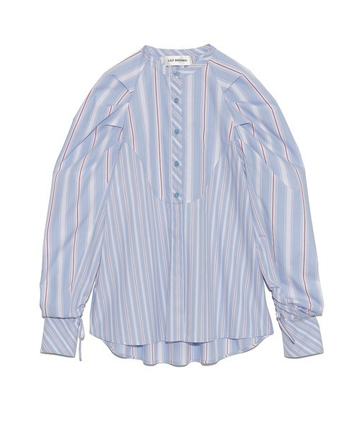 LILY BROWN（リリーブラウン）の「先染めストライプビブヨークBL（シャツ/ブラウス・レディース・ブラック/ベージュ/ブルー・FREE）」の14枚目の写真