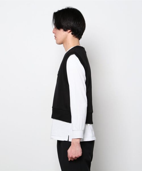 BASIC COTTON（ベーシックコットン）の「【BASIC COTTON/ベーシックコットン】22SS MIX VEST/ミックスベスト　Vネックベスト ステッチベスト（ベスト・メンズ・ブラック×ブラック・ONE SIZE）」の4枚目の写真