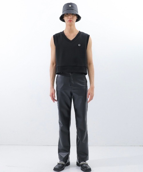 BASIC COTTON（ベーシックコットン）の「【BASIC COTTON/ベーシックコットン】22SS MIX VEST/ミックスベスト　Vネックベスト ステッチベスト（ベスト・メンズ・ブラック×ブラック・ONE SIZE）」の7枚目の写真