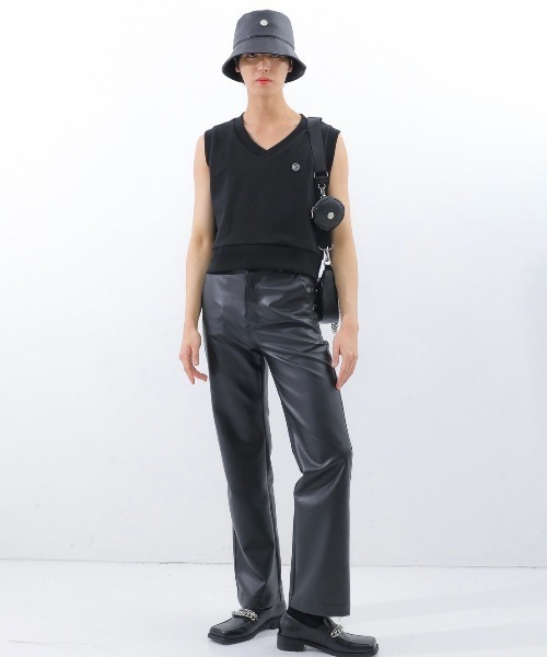 BASIC COTTON（ベーシックコットン）の「【BASIC COTTON/ベーシックコットン】22SS MIX VEST/ミックスベスト　Vネックベスト ステッチベスト（ベスト・メンズ・ブラック×ブラック・ONE SIZE）」の8枚目の写真