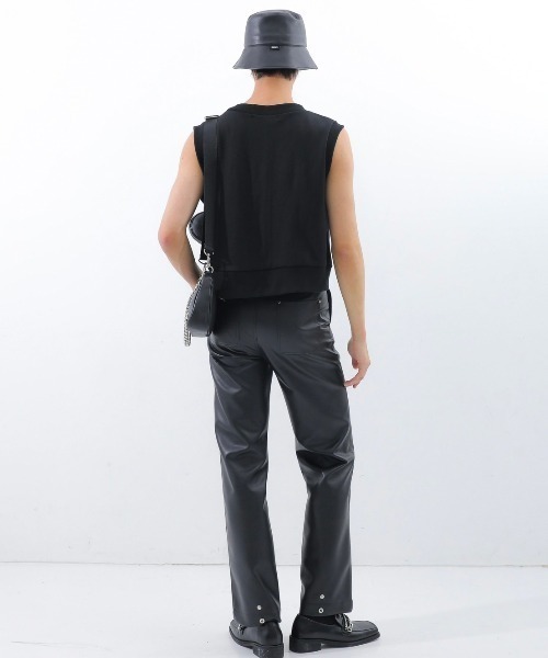 BASIC COTTON（ベーシックコットン）の「【BASIC COTTON/ベーシックコットン】22SS MIX VEST/ミックスベスト　Vネックベスト ステッチベスト（ベスト・メンズ・ブラック×ブラック・ONE SIZE）」の3枚目の写真