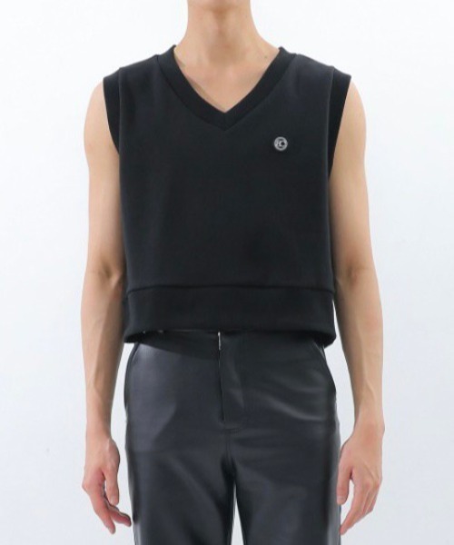 BASIC COTTON（ベーシックコットン）の「【BASIC COTTON/ベーシックコットン】22SS MIX VEST/ミックスベスト　Vネックベスト ステッチベスト（ベスト・メンズ・ブラック×ブラック・ONE SIZE）」の6枚目の写真