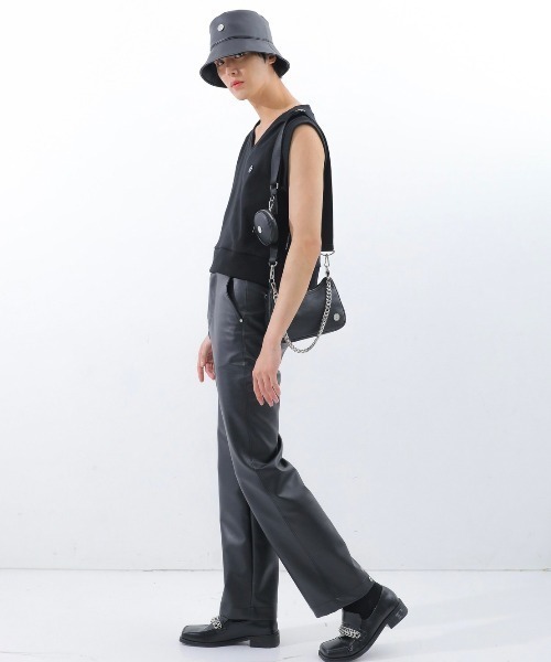 BASIC COTTON（ベーシックコットン）の「【BASIC COTTON/ベーシックコットン】22SS MIX VEST/ミックスベスト　Vネックベスト ステッチベスト（ベスト・メンズ・ブラック×ブラック・ONE SIZE）」の10枚目の写真