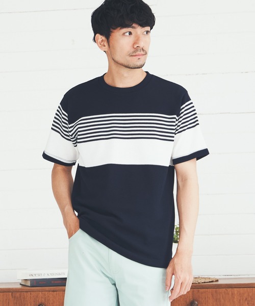 ikka(イッカ)の「パイナップルパネルボーダーT(Tシャツ/カットソー・メンズ・ブラック/ネイビー/グレー・S/M/L/XL)」の3枚目の写真