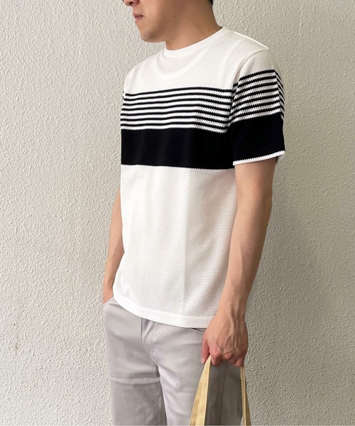 ikka(イッカ)の「パイナップルパネルボーダーT(Tシャツ/カットソー・メンズ・ブラック/ネイビー/グレー・S/M/L/XL)」の1枚目の写真