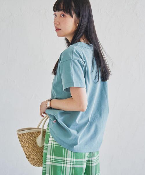 coen（コーエン）の「［UVカット機能付き］USAコットンVネックTシャツ#（Tシャツ/カットソー・レディース・ブラック/ライトピンク/ホワイト/ターコイズブルー/オリーブ/ダークグレー・L/M）」の18枚目の写真